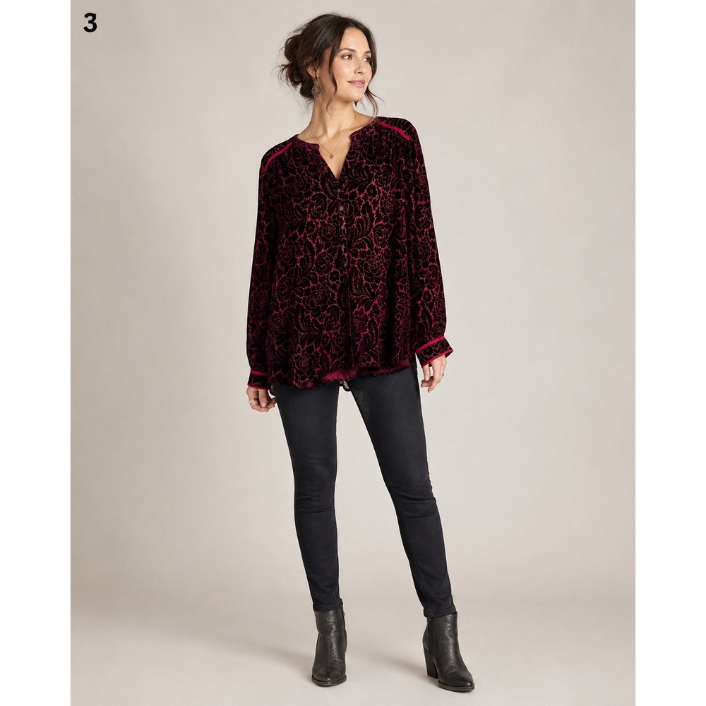 Sundance Button Front Top Womens M Red Silk Blend Velvet Vamp Whimsigoth Holiday